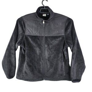 Womens Black Fila Sport Fleece Plush Jacket Full Zip Mock Neck Polyester XL